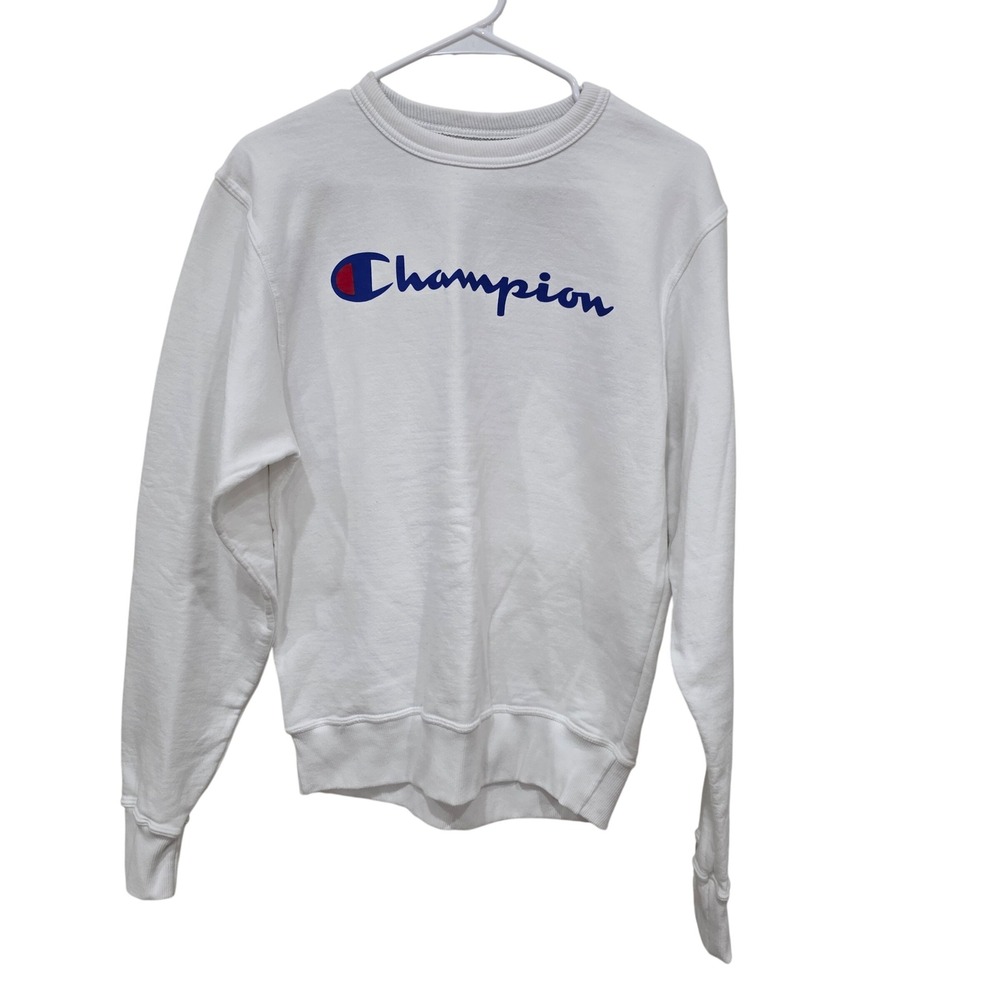 Champion Authentic Athleticwear White Crewneck Sweatshirt Script Logo Mens Small
